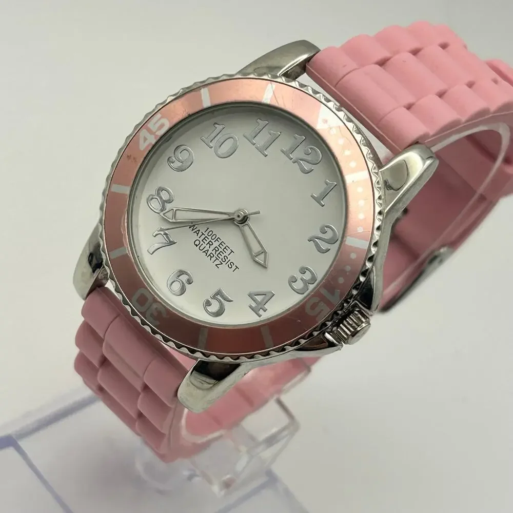 Women’s Pink Watch Stainless Steel White Dial Working New Battery